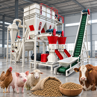 Ligne de production de granulés d'aliments pour animaux 1-2t/H, machine complète de traitement des aliments pour l'élevage de volailles, ligne d'alimentation pour poulets, porcs, bovins, moutons