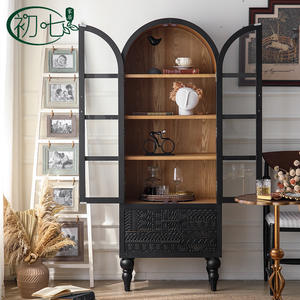 Black Arched Glass Door Cabinet With <b>Storage</b> Living Room Cabinet - Product Image 2