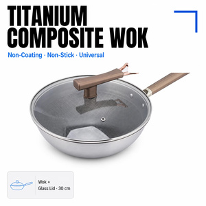Wok de Titanio Puro de Tres Capas, Antiadherente Físico sin Recubrimiento, Apto para Gas e Inducción, Accesorios de Cocina para el Hogar - Product Image 1