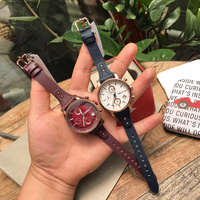 Jam Tangan Pria Quartz Valerius Logo Kustom, Kronograf Tanggal Tali Kulit PU Biru Tua, Arloji Bisnis