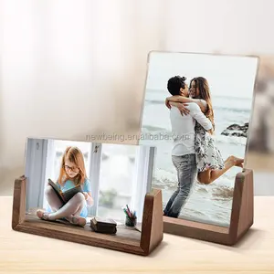 Acrylic Picture Frames 2 sides clear Acrylic Clear Photo Frame with wooden base