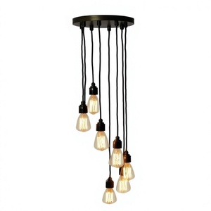 Luminaire suspendu industriel avec 8 ampoules Edison réglables E14, lustre en fer noir LED pour salon 6000K - Product Image 1
