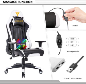 <span class=keywords><strong>Silla</strong></span> Gamer Ergonómica para Videojuegos con Masaje, de Alta Calidad, Blanca y Negra, con Almohada Lumbar - Product Image 3