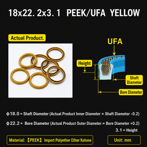 Sello de eje energizado por resorte Ceimin <span class=keywords><strong>UFA</strong></span> PEEK con resorte en V tipo cantilever, sello labial de varilla rotatoria hidráulica resistente al desgaste - Product Image 2