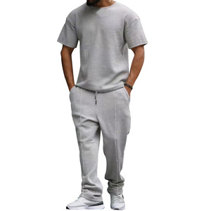 Completo Casual da Uomo con Maglia a Maniche Corte e Pantaloni, Tessuto Pesante a Nido d'Ape, <span class=keywords><strong>Oversize</strong></span>, Taglie Forti, Collo Tondo - Product Image 4
