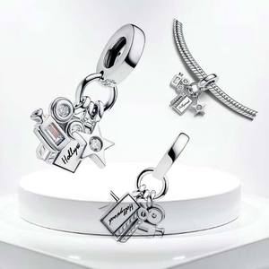 Pendentif <span class=keywords><strong>de</strong></span> Noël en argent sterling 925, boucles d'oreilles flocon <span class=keywords><strong>de</strong></span> neige, perles adaptées aux bracelets, colliers, bijoux, cadeaux DIY - Product Image 5