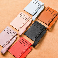 Dompet kartu kecil warna solid untuk wanita, tempat kartu kredit unisex