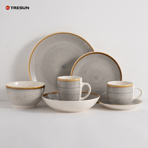 Service de table en porcelaine gris peint à la main, style européen et américain, motif vague d'eau, 24 pièces, échantillon disponible, pour mariage - Product Image 1
