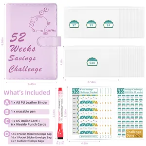 Customizable Logo And All Types Printing On Cover 52 Weekly Saving Challenge 6 Ring Binder Savings Book