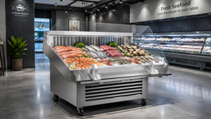 Mostrador Refrigerador Comercial de Acero Inoxidable para Pescado Fresco, Vitrina Exhibidora de Mariscos con Cubierta de Vidrio - Product Image 3