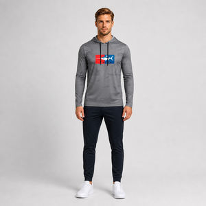 Men's Gray <b>Long</b> <b>Sleeve</b> Hooded Fishing Shirt UPF 50 Quick Dry Pullover <b>Top</b> with Fish Logo Print - Product Image 3