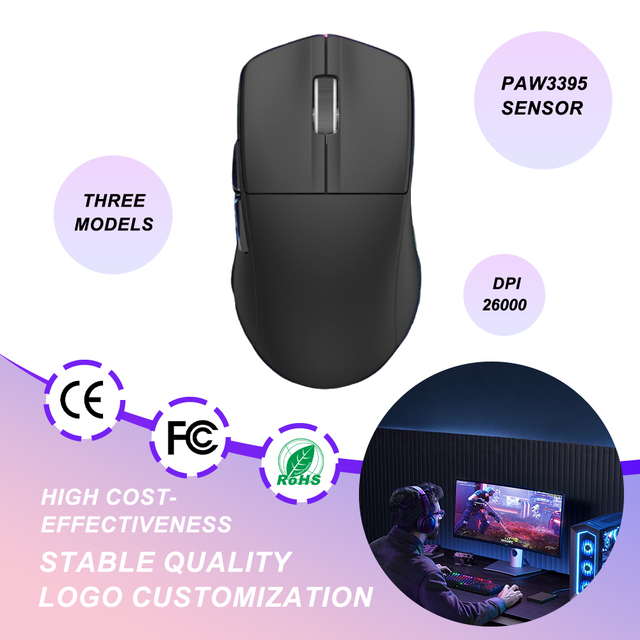 PAW3395 Ergonomic Sensor Light Weight 4K Polling 5 Programmable Buttons Wireless PC Gaming Mouse Tri-Modes Rechargeable Gamers