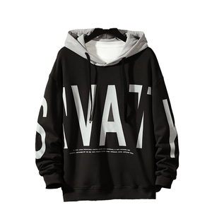 Sudadera con Capucha de Contraste de Peso Pesado, Diseño Bicolor Negro y Gris Jaspeado, Venta al por Mayor, Ropa Urbana para Hombre, Sudadera con Capucha de Forro Polar Gráfico Oversize - Product Image 4