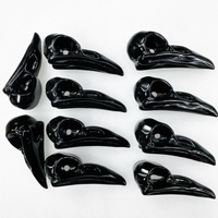 Crânes de Corbeau Gravés en Cristal Noir Naturel Poli, Totem Mascotte, Pierre de Guérison Spirituelle, Cadeau d'Halloween, Vente en Gros