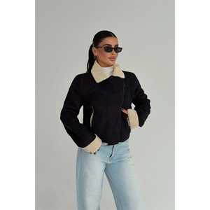 Blazer court réversible noir en peluche pour femme, style universitaire/club, en Spandex, cuir et polyester teint, idéal printemps/automne - Product Image 3