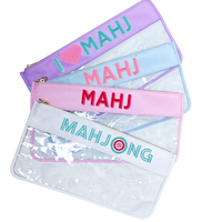 Pochette zippée transparente grande taille personnalisable pour broderie DIY, sac de rangement transparent pour tuiles de Mahjong américain, pochette supérieure transparente en nylon