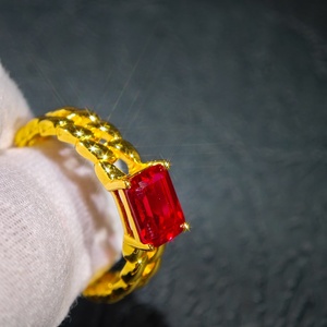 Anillo cubano de rubí chapado en oro de 18 quilates de corte esmeralda de lujo con Plata de Ley 925 para regalo de aniversario de mujer - Product Image 3