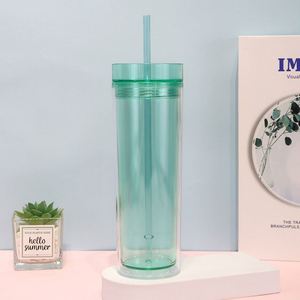 Eco-Friendly BPA Free 16oz Acrylic Double Wall Insulated Tumbler with Lid <b>Straw</b> for Cold <b>Drink</b> Iced Tea - Product Image 1