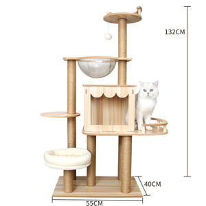 Arbre à chat de luxe en bois, avec condo, structure d'escalade, poteau à gratter en sisal, lit capsule et baldaquin d'observation, mobilier d'intérieur - Product Image 5