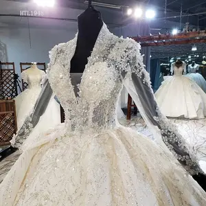 Jancember HTL1948新娘婚纱礼服的新设计深v领贴花