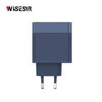 Chargeur rapide USB-C PD GaN 65W WISESIR avec protection OTP, QC3.0, 2 ports Type-C, adaptateur secteur mural compact