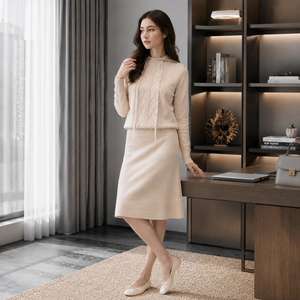 เดรสไหมพรมทรงเข้ารูปเอวสูงความยาวปานกลาง หลายสี ดำ แอพริคอต แดง น้ำเงิน ระบายอากาศได้ดี แขนยาว คอตั้ง สีพื้น - Product Image 3