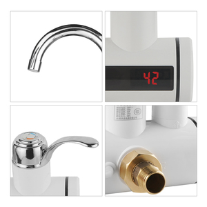 Robinet chauffe-eau électrique à col de cygne pour cuisine avec douchette, affichage LED, blanc chromé, robinet d'eau chaude instantanée sans réservoir - Product Image 4