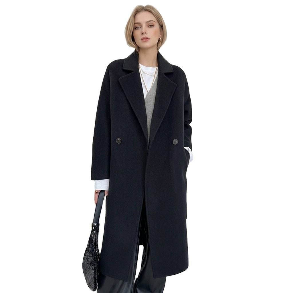 2026 Autumn Winter New Women's Long Belted Cashmere Blend Coat | Double Faced Wool Trench Coat | Loose Fit Tweed Overcoat