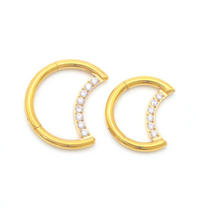 Boucles d'oreilles en acier inoxydable en forme de lune avec incrustation de zircone pour piercing d'oreille, cadeau de bijoux - Product Image 3