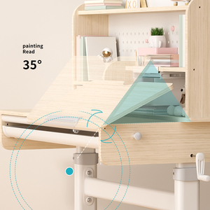 Bàn đọc sách trẻ em bằng gỗ, thiết kế công thái học, có giá sách, nội thất gia đình, bàn học có thể điều chỉnh chiều cao và ghế cho trẻ em - Product Image 4