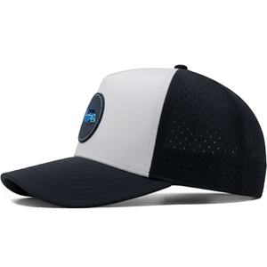 หมวกแก๊ปตาข่ายแบบกำหนดเอง OEM พร้อมโลโก้ 5 แผง ปีกโค้งเล็กน้อย แบบ Snapback ป้ายยางกันน้ำ หมวกกอล์ฟ - Product Image 3