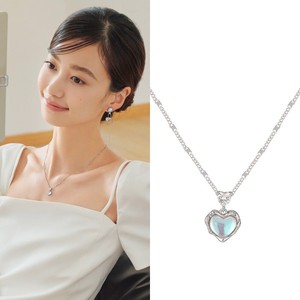 <b>Heart</b> Shape Pendant Necklace Silver Plated Alloy Women's Romantic Gift Jewelry Light Blue Bezel Setting Solitaire <b>Charm</b> - Product Image 2