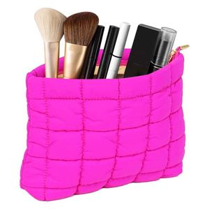 Custom Logo Canvas Quilted Handled Makeup Bag Soft Puffy Cosmetic <b>Pouch</b> with Shoulder Closure for Daily and <b>Travel</b> Use - Product Image 4