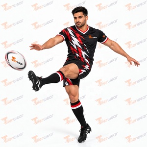 Tiierwear Unisex Rugby Jersey Set <b>Black</b> Red <b>White</b> Solid V-Neck Short Sleeve Moisture Wicking Breathable Four-Way Stretch 100% - Product Image 5