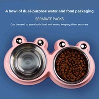 Bols pour chiens et chats en forme de grenouille, doubles bols durables en plastique, mangeoires antidérapantes, accessoires, vente en gros disponible, fabriqués à Jinhua Xuzhou