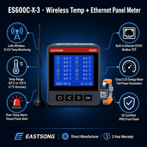 Moniteur de température sans fil EastSong 3CH LoRa, <span class=keywords><strong>compteur</strong></span> <span class=keywords><strong>d</strong></span>'<span class=keywords><strong>énergie</strong></span> triphasé ES600C-X-3 Classe 0.2S RS485/Ethernet Modbus RTU/TCP CE - Product Image 1