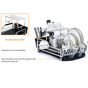 Piatto di Essiccazione Drainer Rack Dell'organizzatore Del Supporto Nero 2 Tiers <span class=keywords><strong>Da</strong></span> Cucina In Alluminio di Stoccaggio Supporti & Rack Organizzatore Strumento - Product Image 3