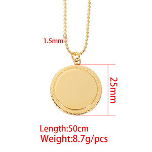 Collar con colgante de encaje redondo geométrico dorado de acero inoxidable con espejo de logotipo láser de alto pulido