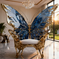 Sculpture d'art haut de gamme en forme de papillon en acier inoxydable électroplaqué, miroir métallique, pour hôtel, villa, chambre, canapé