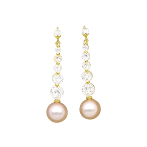 Pendientes colgantes de oro E2344 con perlas y cristales para boda, joyería de estilo clásico para mujer - Product Image 1