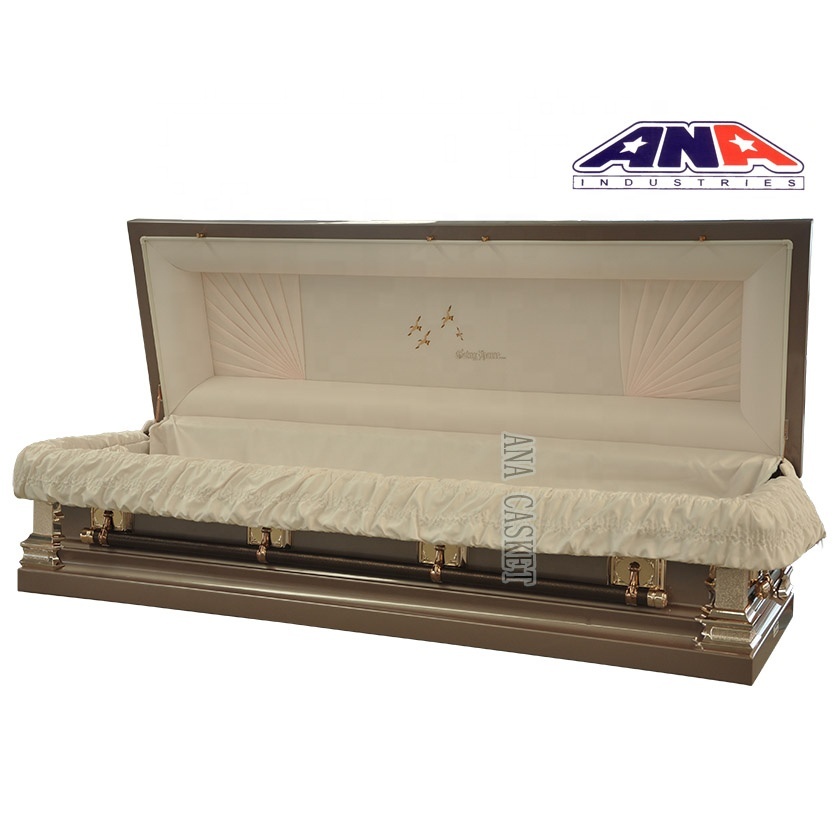 ANA china sofá completo de lujo forro interior 18ga de metal de acero ataúd