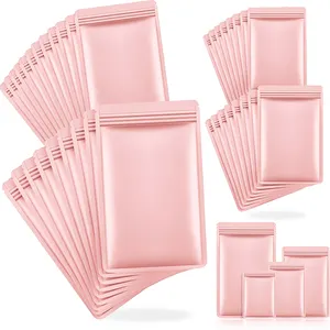 120 Pcs 4 Sizes Pink Resealable Smell Proof Bags Aluminum Metallic Foil Pouch Bag Flat Zip Lock Mylar Bag for Food Candy Jewelry