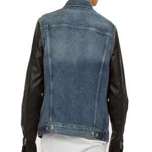 Chaqueta Vaquera <span class=keywords><strong>de</strong></span> Mezclilla <span class=keywords><strong>para</strong></span> Hombre al por Mayor, Chaqueta <span class=keywords><strong>de</strong></span> Motociclista <span class=keywords><strong>de</strong></span> Invierno Personalizada con Mangas <span class=keywords><strong>de</strong></span> <span class=keywords><strong>Cuero</strong></span> Sintético - Product Image 3