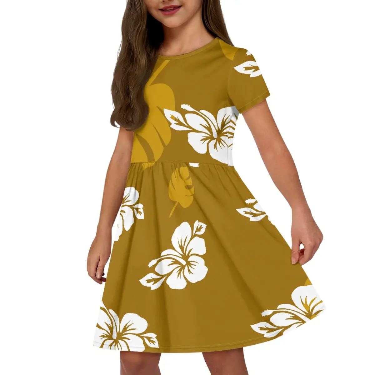 최신 패션 우아한 반소매 어린이 드레스 포켓 맞춤형 하와이 열대 스타일 드레스