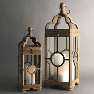 Support de bougie, lanterne en bois, design vintage, possibilité de suspension, décoration intérieure et extérieure, ensemble de 2 lanternes suspendues - Product Image 2