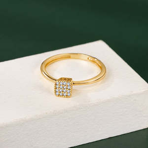 Anillos Geométricos Cuadrados con Circonitas, Anillos de Moda Chapados en Oro de 18K para Mujer, Cobre Moderno - Product Image 3