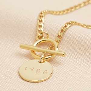 Simple Trending Jewelry Stainless Steel 14k Gold Coin Pendant Engraved <strong>Necklace</strong> Minimalist Women Toggle Clasp <strong>T</strong> <strong>Bar</strong> <strong>Necklace</strong> - Product Image 1