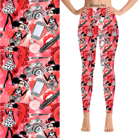 Leggings mignons et tendance pour femmes, collants à motif de dessin animé, motif cœur rouge et rouge à lèvres, pantalons de fitness extensibles, vêtements de sport