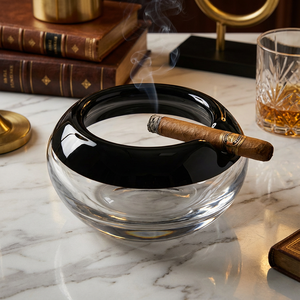 ที่เขี่ยบุหรี่คริสตัลทรงกลมสำหรับใช้ภายนอกอาคาร สีดำเงา ที่วางซิการ์ สำหรับใช้ในบ้าน สำนักงาน ระเบียง ทั้งภายในและภายนอกอาคาร - Product Image 1