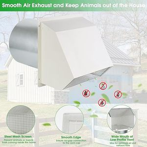 Capot d'évacuation mural en acier galvanisé blanc de 4 pouces avec grille/amortisseur pour la ventilation des cuisinières extérieures – Style moderne - Product Image 4